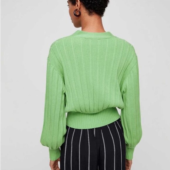 Aritzia Wilfred Green Thais Cardigan (Original Plunge Front Cardigan Merino Wool - Picture 4 of 14